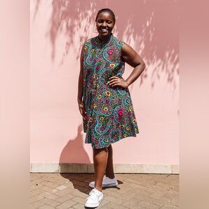 Zuri | EUC Candyland Sleeveless Vibrant Patterned Dress African Cotton Button XL